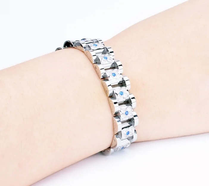 Rhinestone Jewelry Stainless Steel Health Magnet Ion Positive Energy Germanium Bracelet On Sale