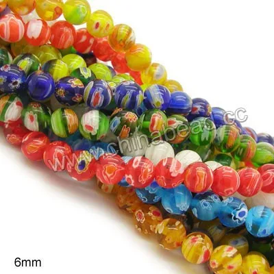 Wholesale millefiori beads, 6mm round millefiori glass bead for bracelet making