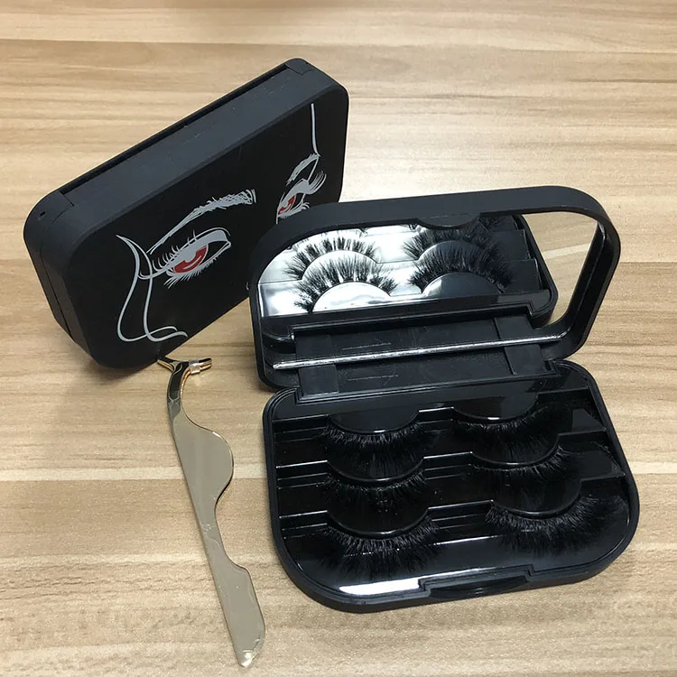 
Magnetic eyelashes case with mirror 100% Real Mink Fur Lash Package black glitter Eyelash Box OEM Custom Logo Packaging 