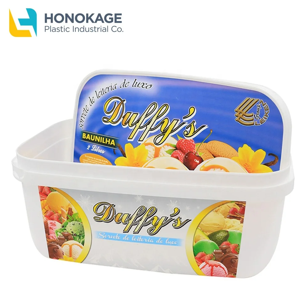 Одноразовые 2L прямоугольник пользовательские упаковки IML контейнер полистирол пластик мороженое коробка пластик еда контейнеры с крышками