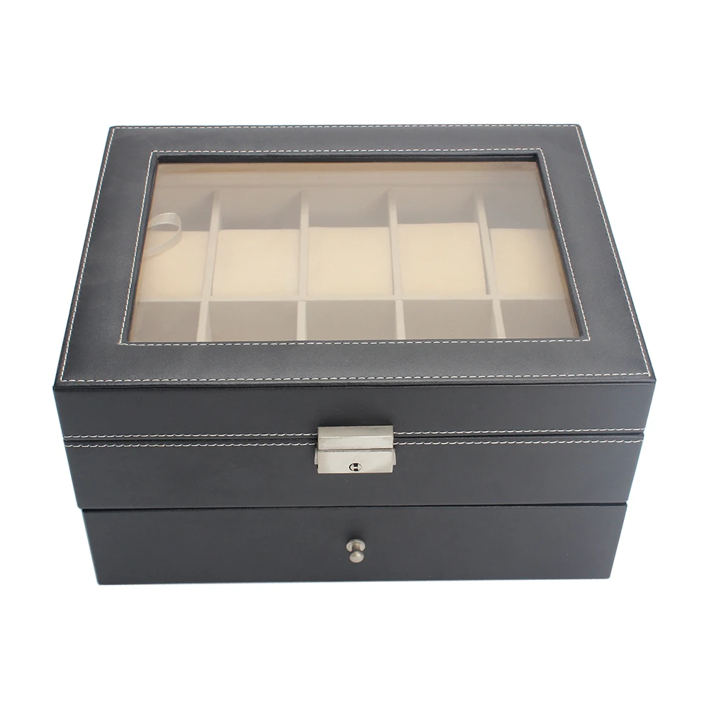 
luxury custom logo 10 slots watch case jewelry black storage leather velvet watch box 