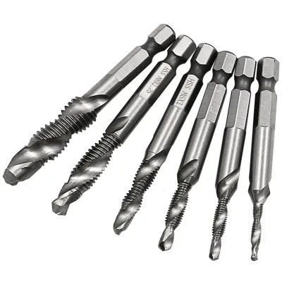 High speed steel 4341 M3-M10 6pcs/set multi-function composite Tap Drill Bit Drill Cuter Woodworking