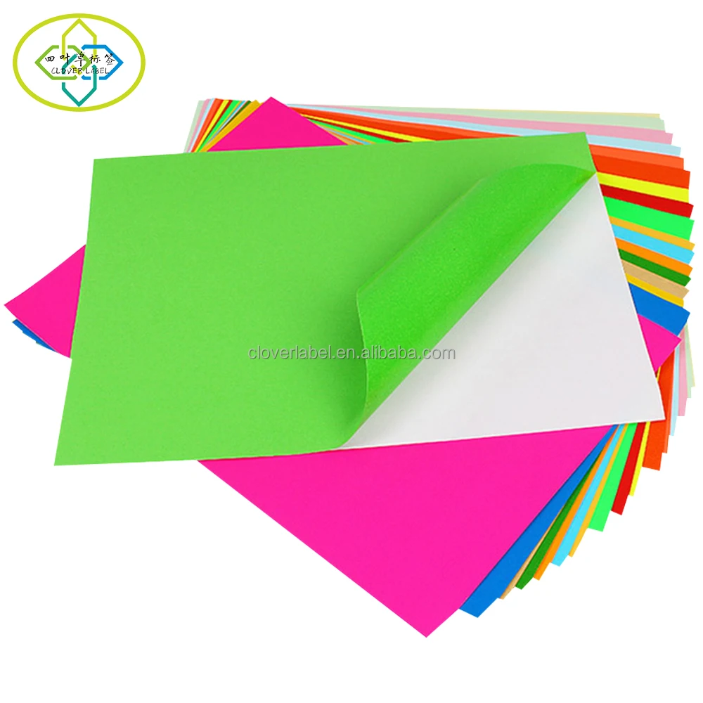 Matt paper Colorful Self Adhesive Fluorescent A4 Sticker Sheets