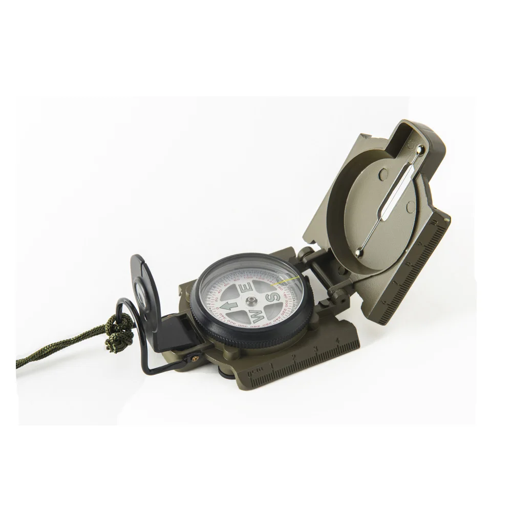 
folding metal army green compass military compass with sight wire 