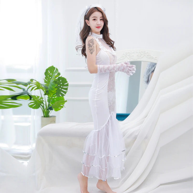 Hot sexy wedding dress White Beauty Women Costume play wear lingerie
