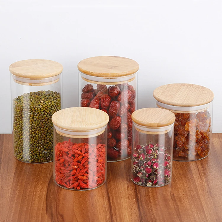 Healthy glass storage container custom glass jar with bamboo lid