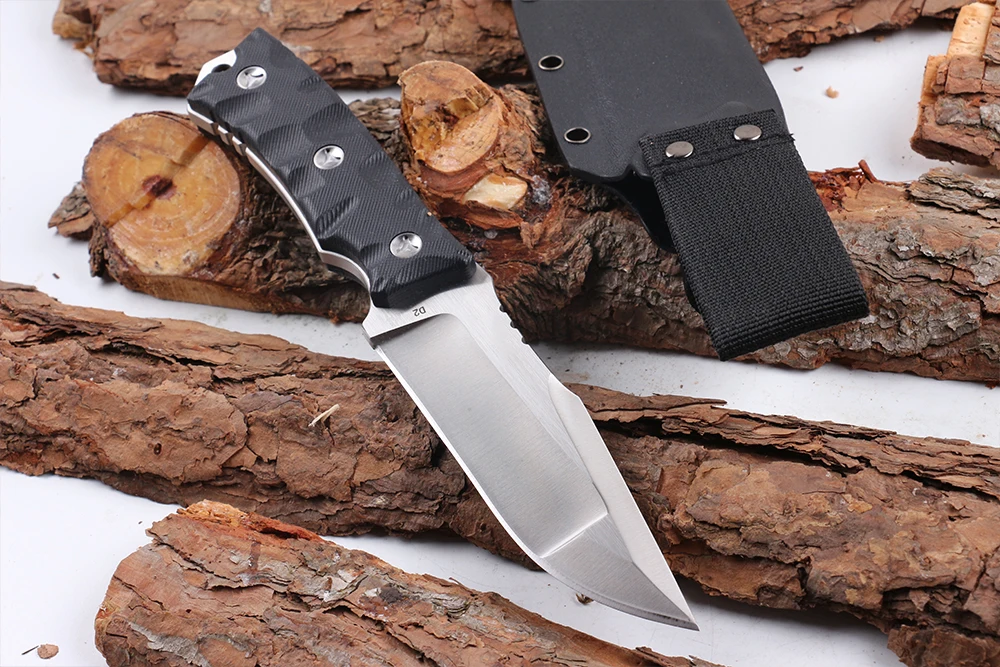 Высококачественный стальной нож D2 с фиксированным лезвием, охотничий нож для выживания с рукояткой G10 и оболочкой Kydex