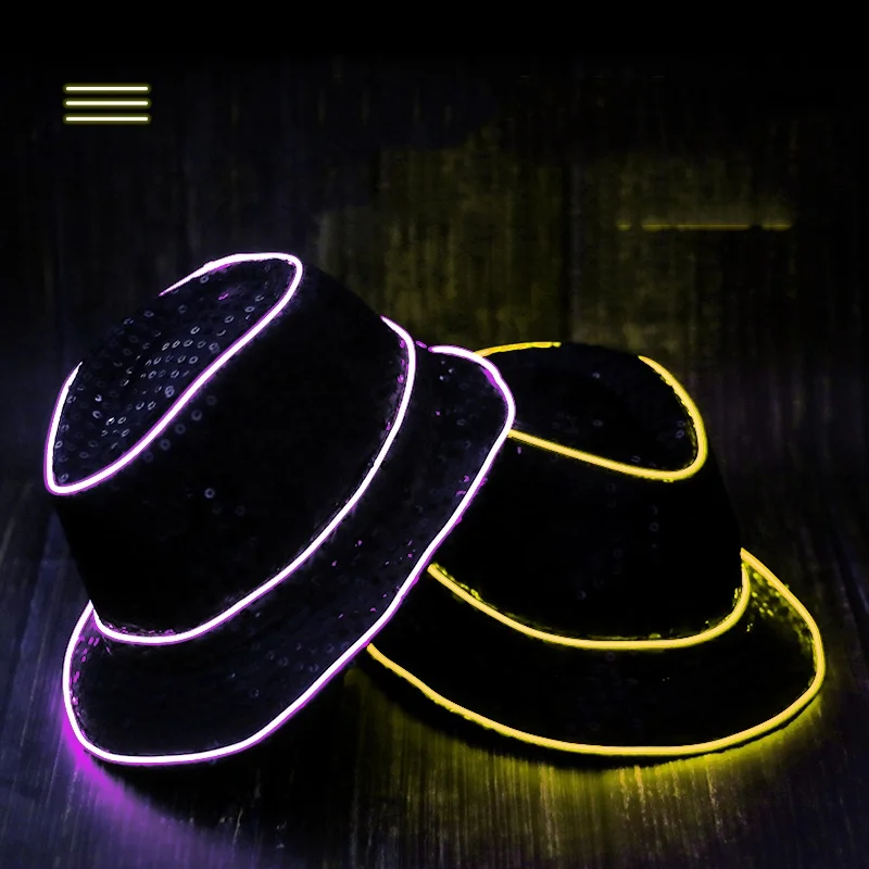 Fashional 100% Cotton Flashing EL Wire LED Hat For Night Show Wearing 3V Portable Controller Dancing  Party EL Wire Hat