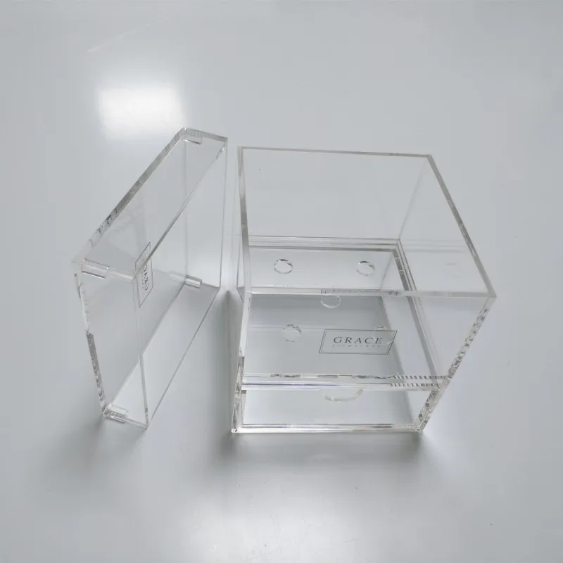Factory clear acrylic round candy display gift shoe rose flower box