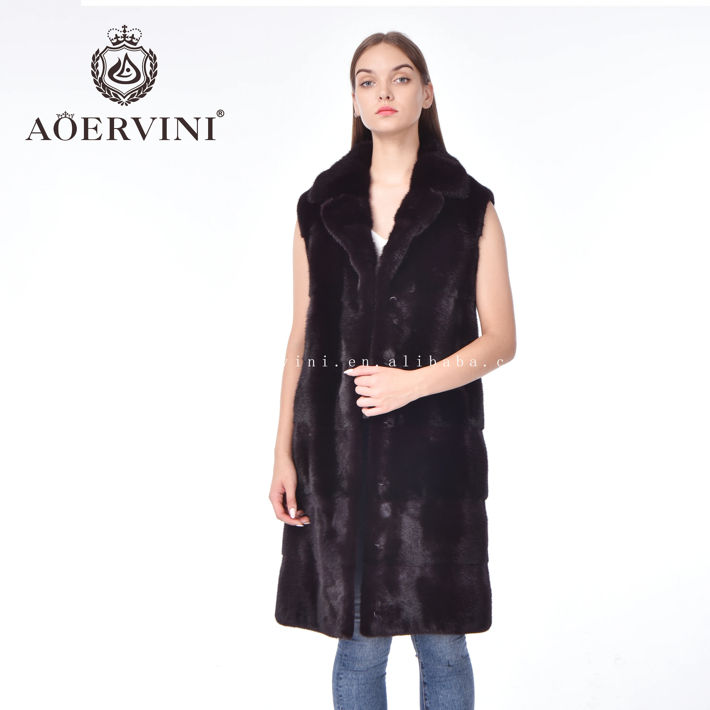 
Fashion leather suit collar real mink fur vest women 