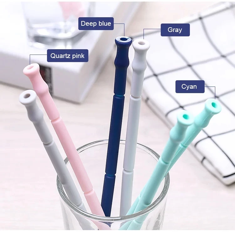 
Reusable Folding Silicone Collapsible Drinking Outdoor Straw with case with Cleaning Brush Reusable Folding 