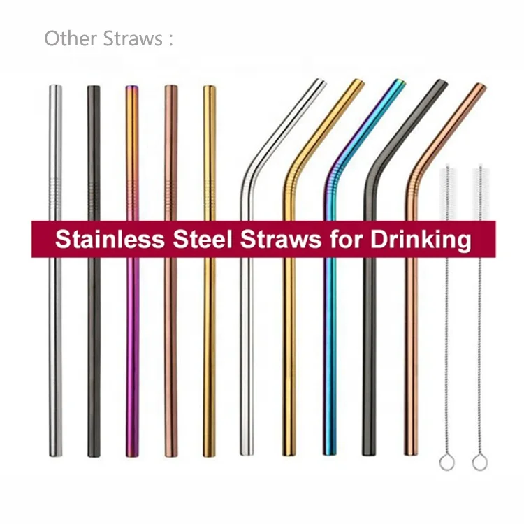 Reusable Stainless Steel Straw with Case Cleaning Brush Aluminum Carrying Case 12mm 8mm 6mm Straight Drinking Straw Set