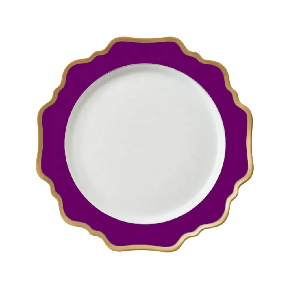 
Coral Fancy Grey Rim Lace Purple Rose gold Baroque Charger Plates India 