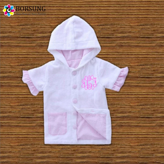 
Pink and Blue Cotton Kids Swim Bathrobe Personalized Seersucker Lined Terry Hooded Swimsuit 