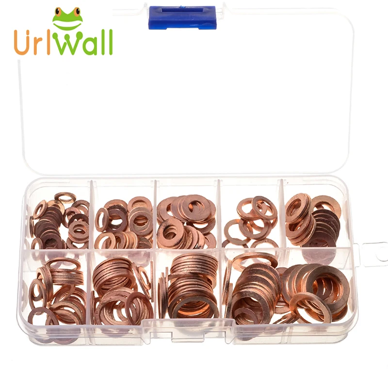 Factory Gasket outlet 200pcs metal fasteners box fireproof sealing round flat copper gasket
