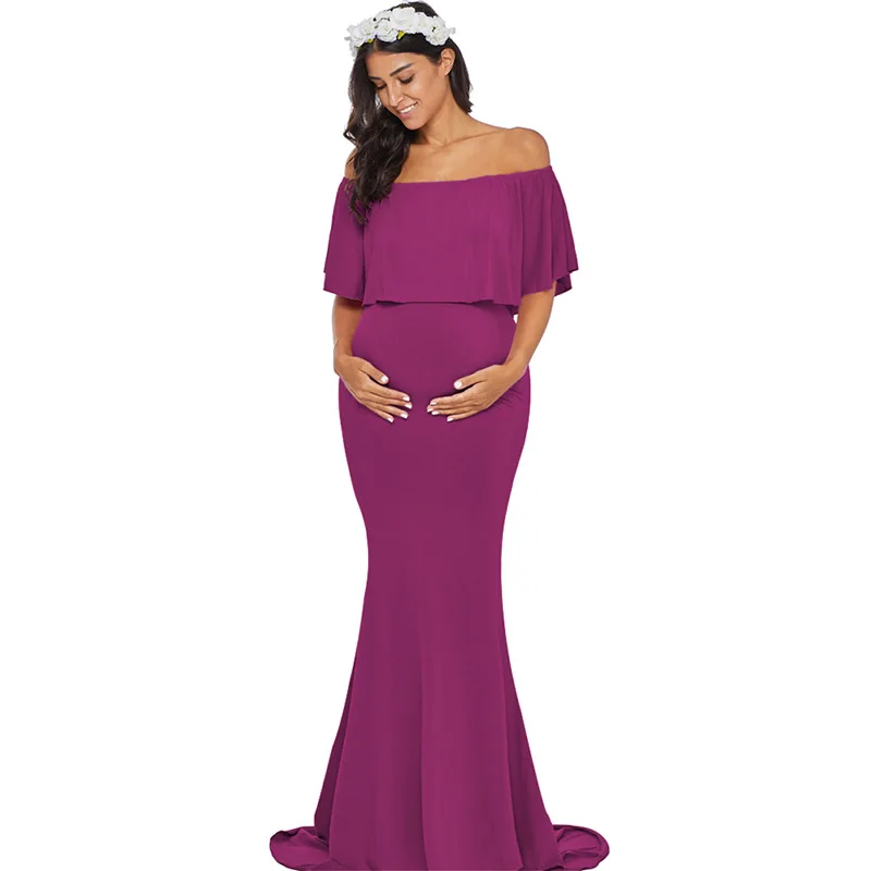 P273 Wholesale 2019 summer pink maternity dress shoulderless fit floral maternity wedding dress