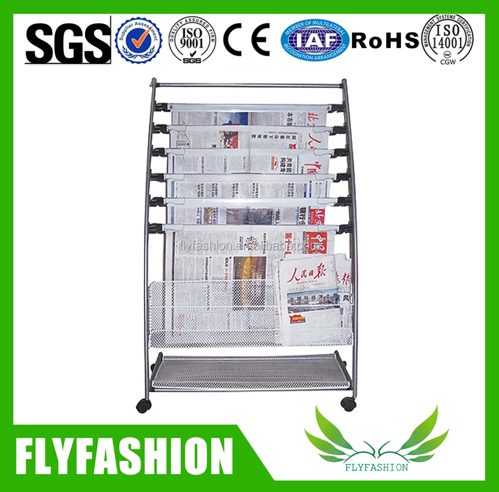 
floor standing metal newspaper rack/library rack design/wooden library bookshelf 