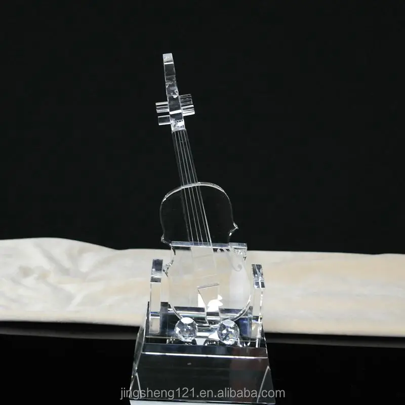 Elegant Crystal Trophy With Violin On Top For Sale