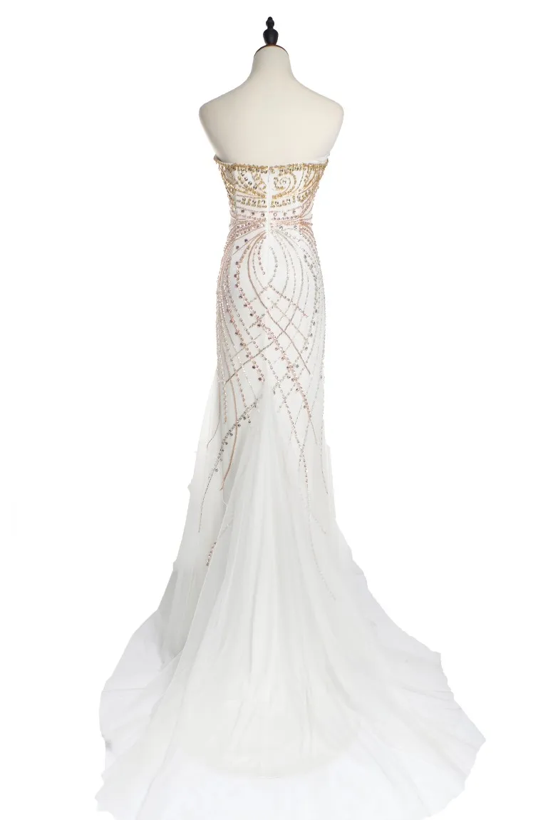 Luxury Beaded Elegant White Mermaid Sweetheart Strapless  Evening Dress