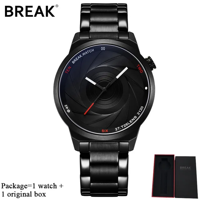 Break T25 Fashion Casual Black Stainless Steel Watches Men Japanese Quartz Wristwatches Man