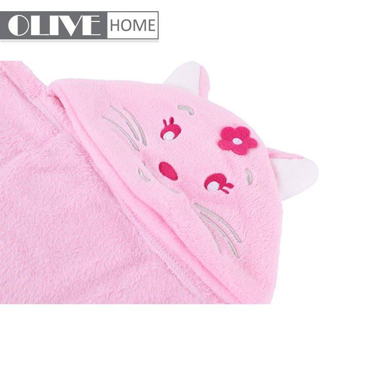 
China products polyester cute cat hood kids babies receiving blanket portable hooded baby blanket with cloak cat pattern 