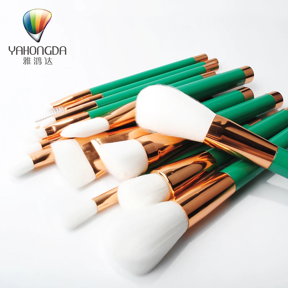 
15 pcs green wood handle soft nylon hair face powder makeup brush set 