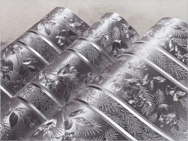 Glitter fabric wallpaper Vinyl wallpaper price supplier home hotel decoration manufacture murals flower silver Wallpaper GRG02