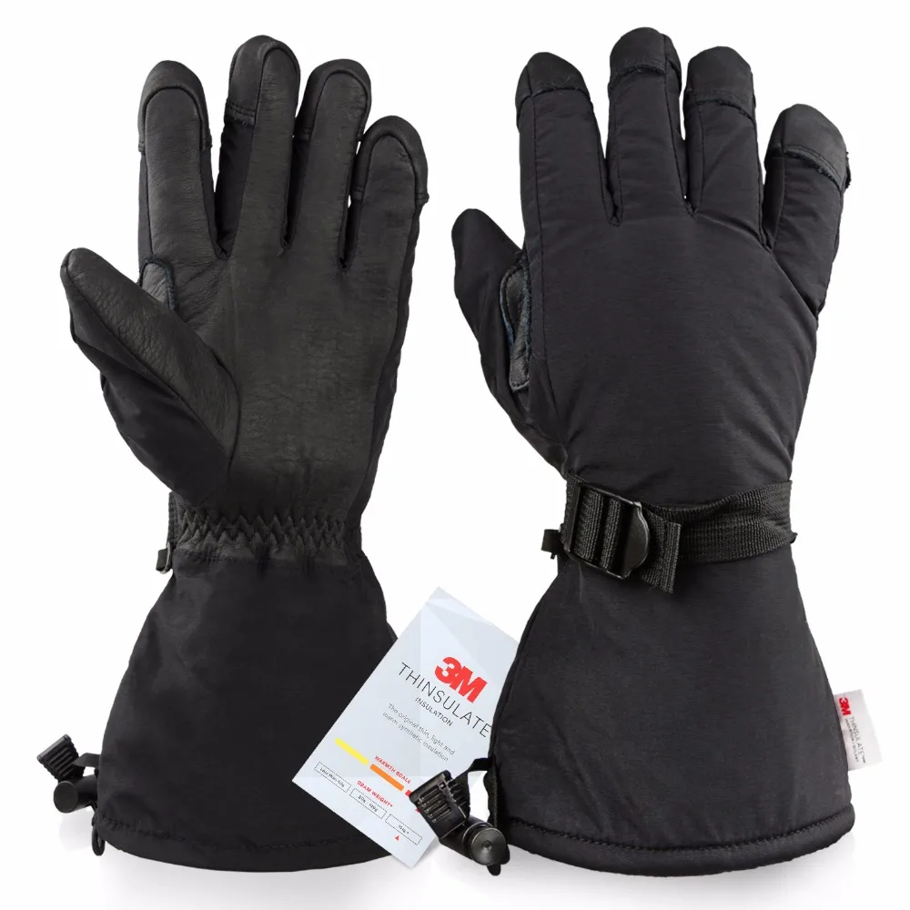 
OZERO Ski Gloves, Waterproof Leather Snow Warm Winter Snowboard Gloves 
