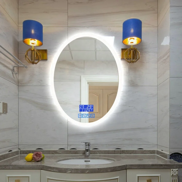 cheap oval wall mirror Touch Screen mirrors with  LED Makeup Smart Bathroom Wall Mirror