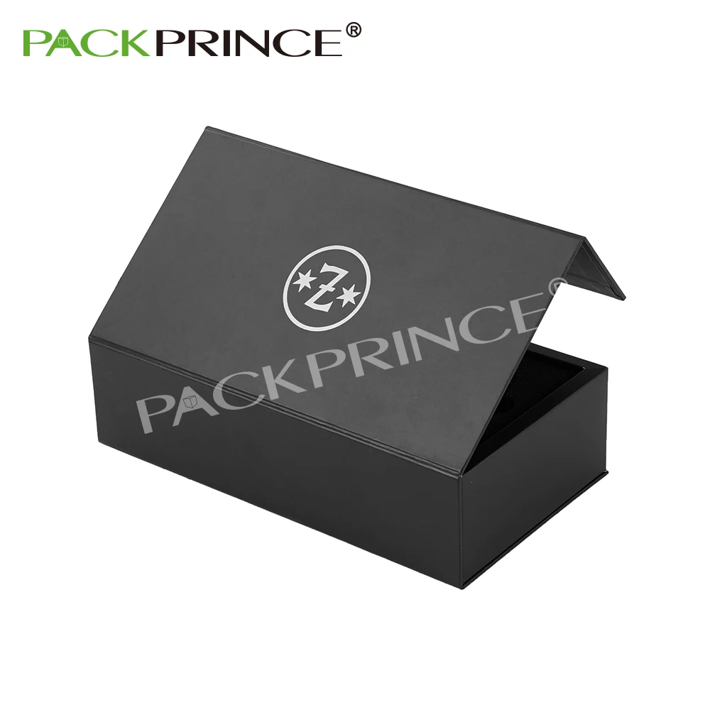 Custom Black Premium Folding Flap Lid Rigid Paper Cardboard Storage Flip Magnetic Closure Packaging Gift Box