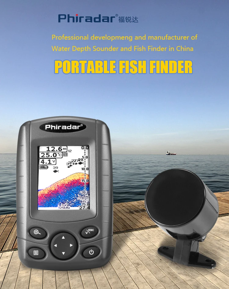 sonar detector,  color fish finder with Transom Mount Transducer