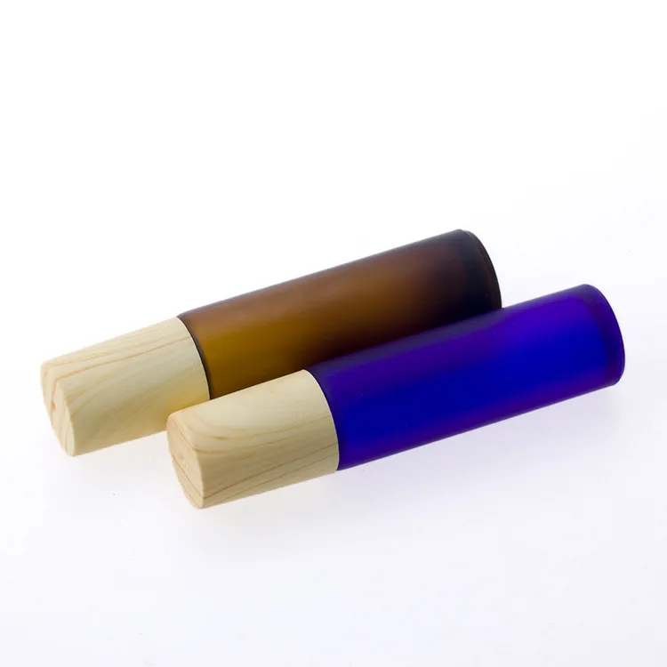10 ml roll on bottle perfume Frosted Glass roller ball bottles roll on with wood caps blue amber black clear