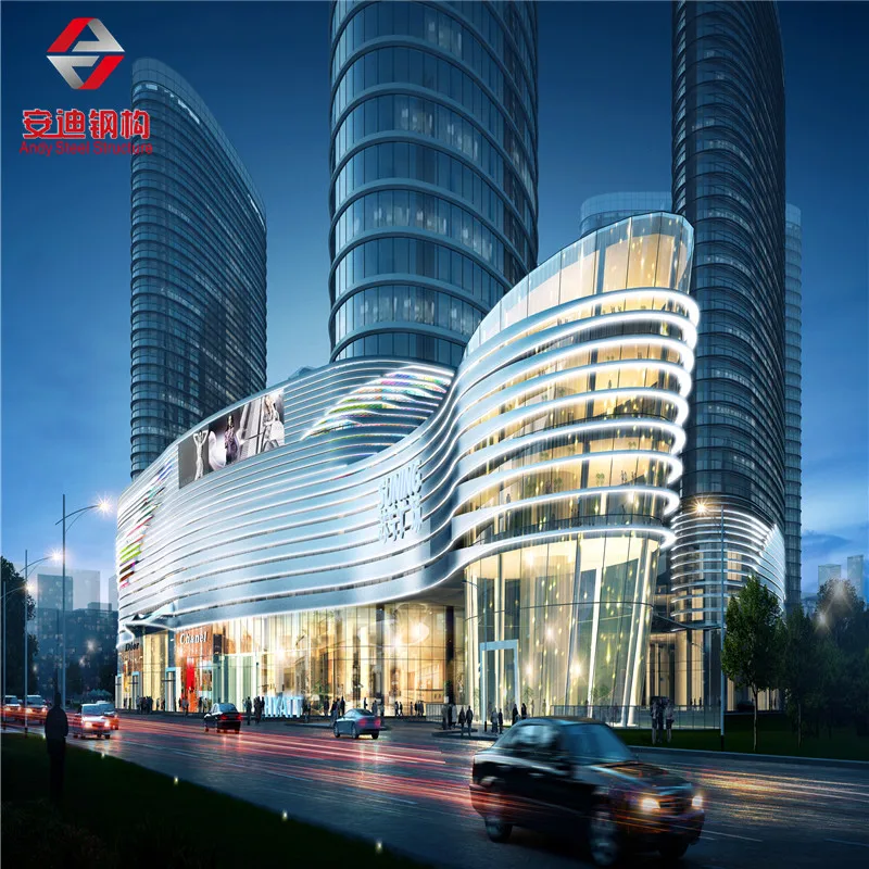 Высокая стальная конструкция, алюминиевая и стеклянная занавески для зданий