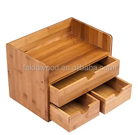 
Desktop Organizer 3-tier Mini Desk Makeup Organizer with Drawers Bamboo Brown 