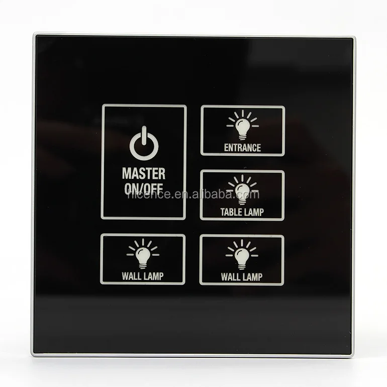 Tempered Glass Master Control 5 Gang Hotel Touch Wall Switch