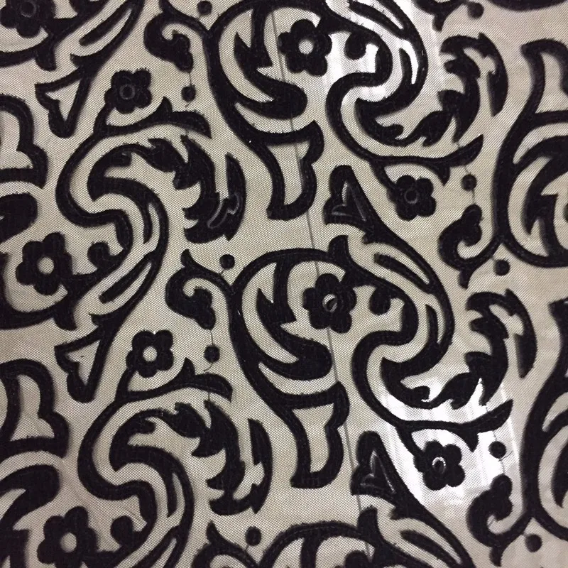 Ultra Soft Black Velvet embroidery wedding indian london gpo baju kurung moden velvet lace fabric