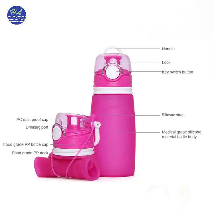 
Portable leakproof 550ml travel sports drinking wholesale silicone collapsible foldable silicone water bottle 