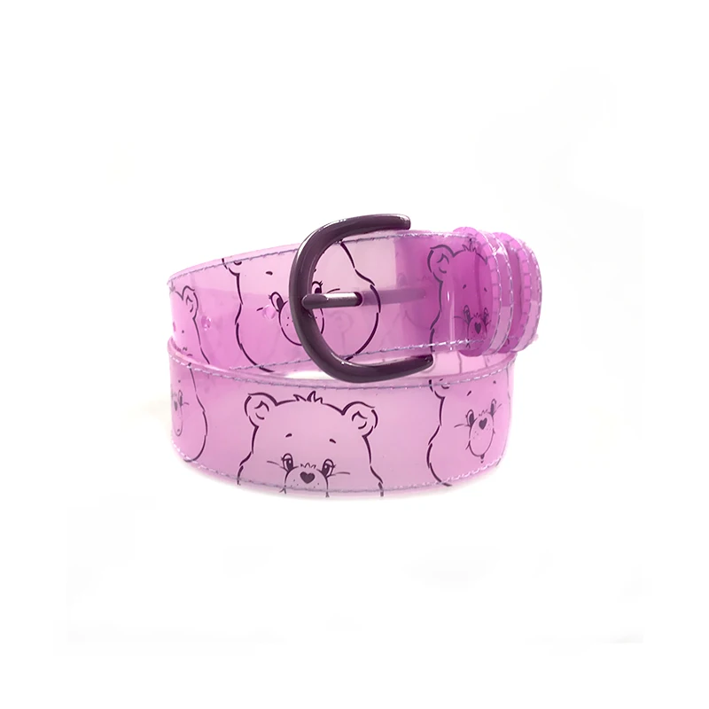 
factory new designer fashion PVC transparent printed purple woman belt lady belt kids cartoon cute plastic belt 