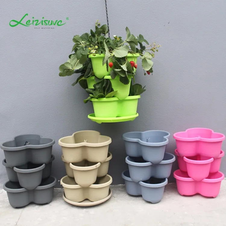 Stackable 3 Tiers Garden Planter Outdoor Strawberry Herb Flower Vegetable Vertical Gardening Flower Pots