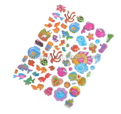 Custom Cartoon Kids Animals Fishes Fruits Puffy Stickers Waterproof Vinyl Decal Decorative Children 3D Foam Bubble Stickers