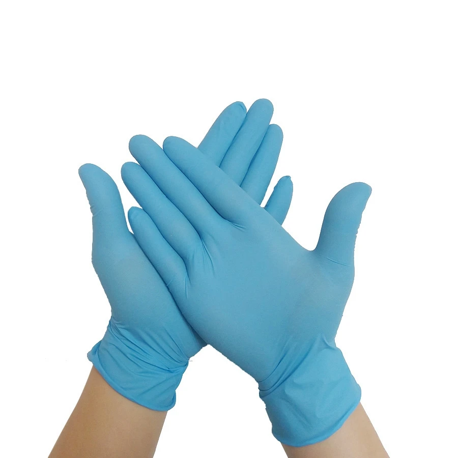 Household Cheap Waterproof Oil Resistant Blue Disposable Pure Nitrile Gloves Powder Free