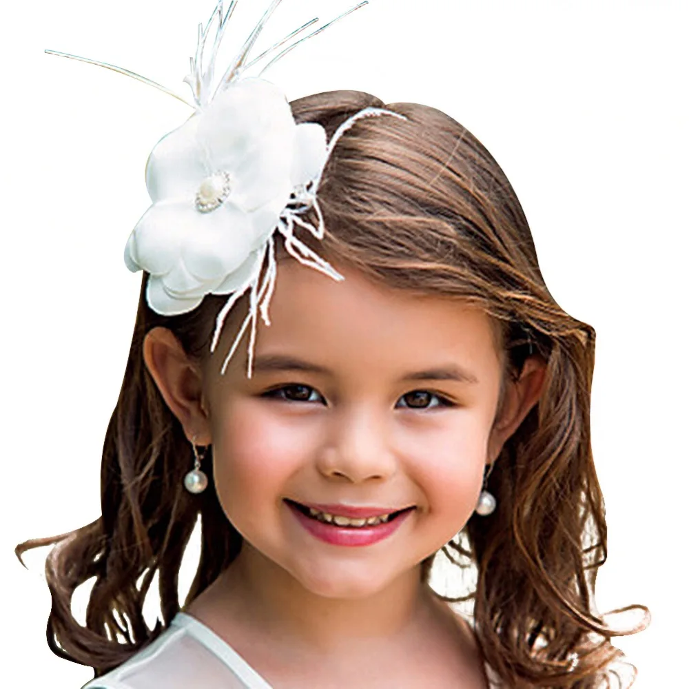 Flower Headband Pearl Hairband with Feather for Toddler Flower Girl