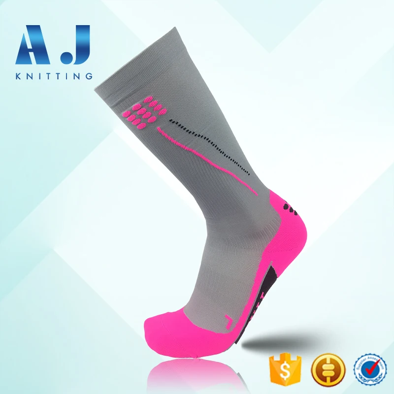 AJ 1822 New Fancy Mens 20-30mmHg Grey Pink Sport Running Nylon Compression Socks Manufacturer