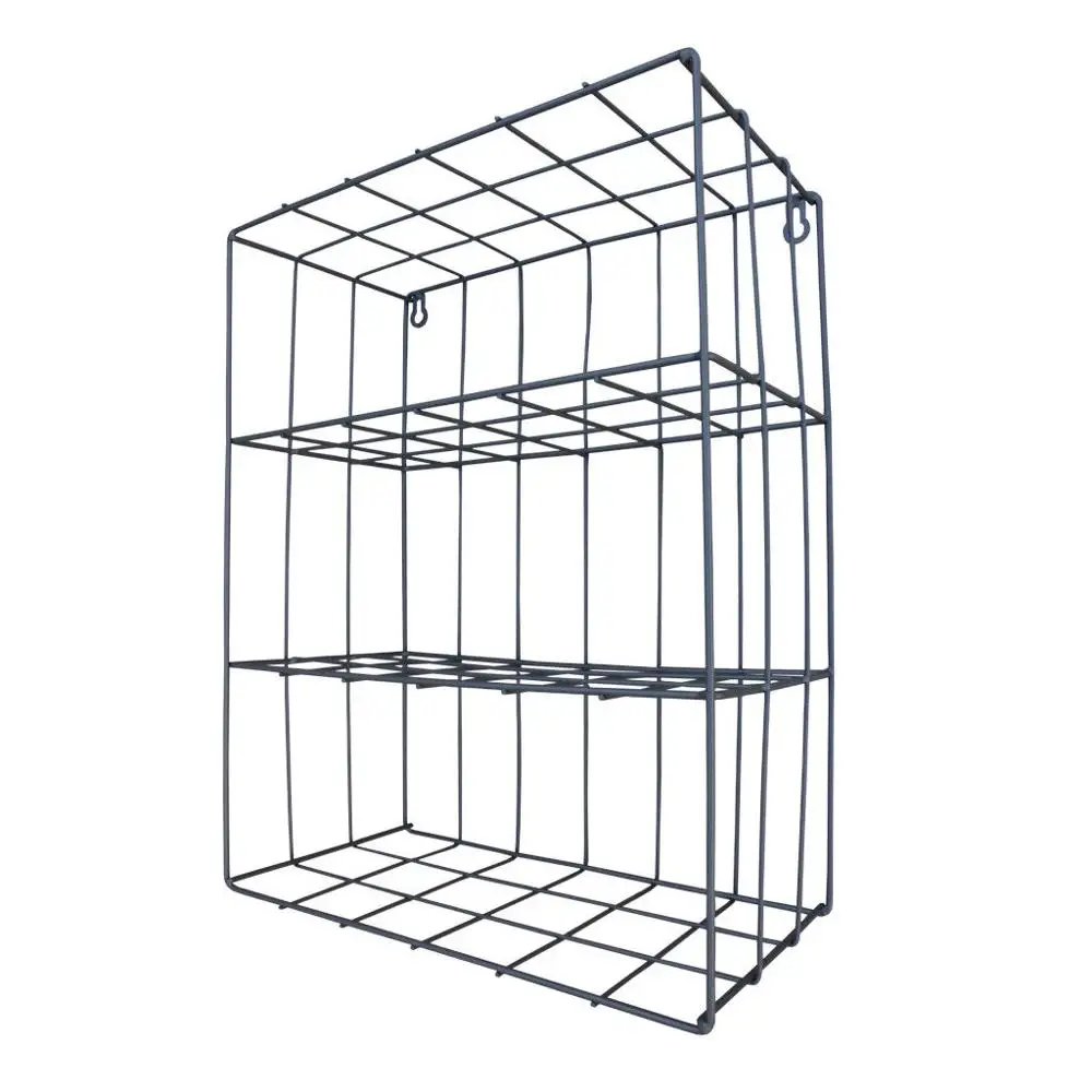 Wall Mount Metal Wire Shelving Industrial Style Basket Magazine Storage Shelves Rack Book Storage Baskets For Sale