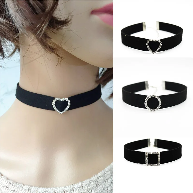 Rhinestone Choker Lace Velvet High Quality Heart Shaped Black Choker Necklace