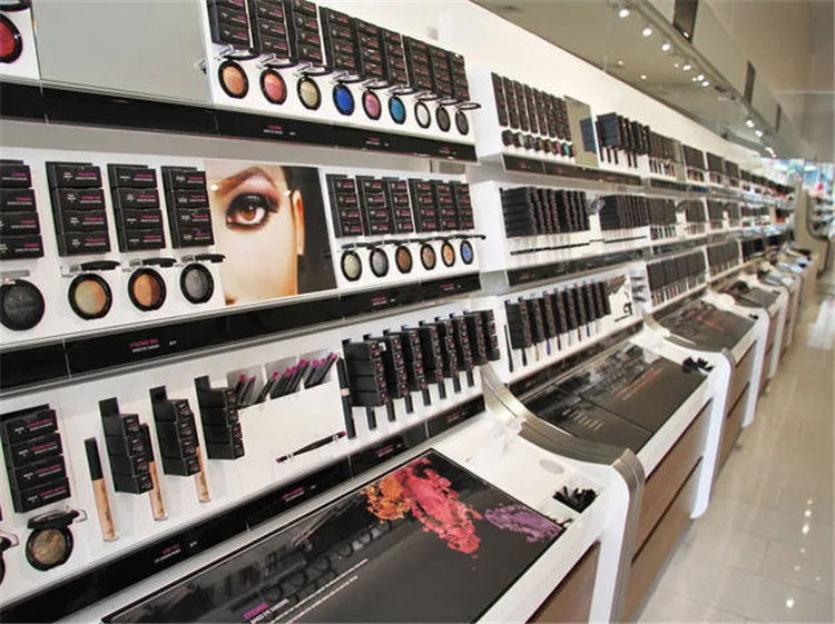 Custom Cosmetic Shop Wood Flor Standing Display Showcase Counter Stand Cosmetic Display Cabinet