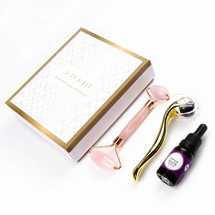 
New Product Best Body Massager Face Anti Aging Derma Roller Pink Rose Natural Germanium Facial Roller with Face Serum 