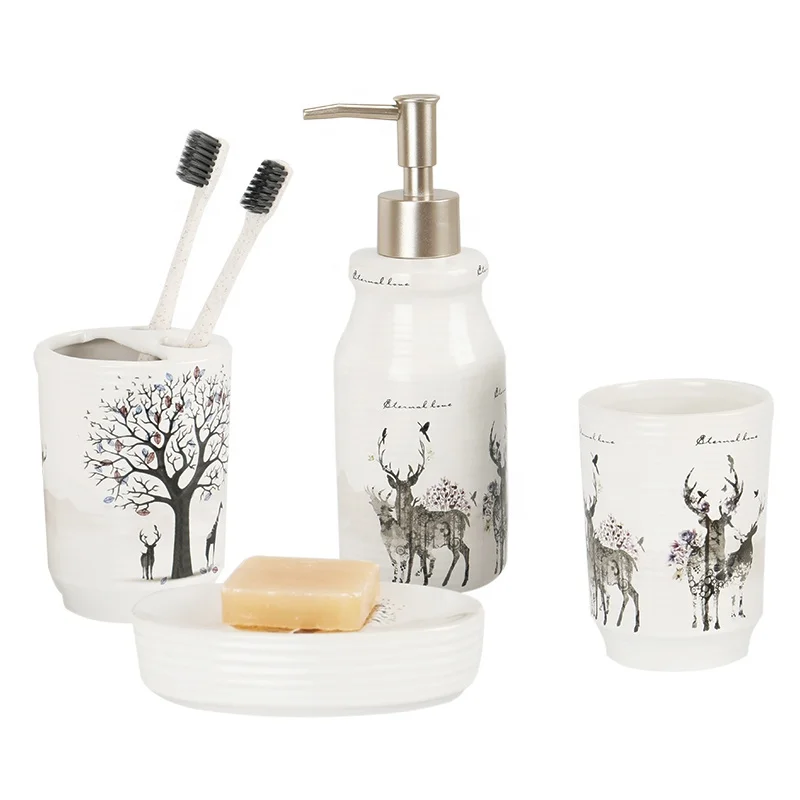 Fine Era Promotional Modern Design Customized White 4pieces Set Ceramic Bathroom Accessory Sets