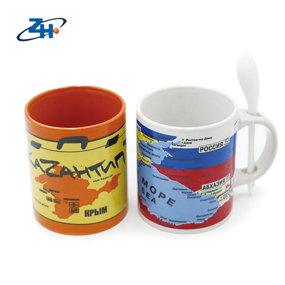 ceramic coffee cup mug gift set without lid and spoon Zhonghao supply high quality 7102 glazed decal ceramic sublimation mugs