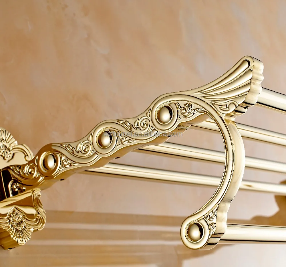 
Art Carving Household Hotel Bathrooms Accessories Wall Mounted Gold Towel Rack BM15288 Towel Shelf 